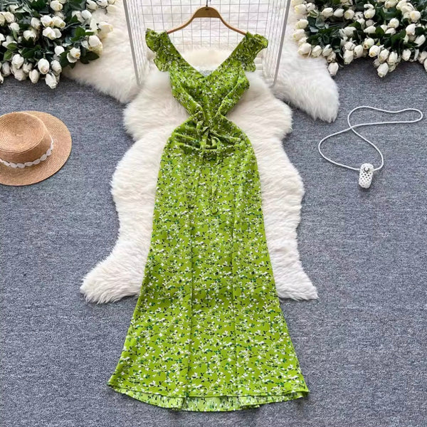 Vintage Fresh Green Floral Dress