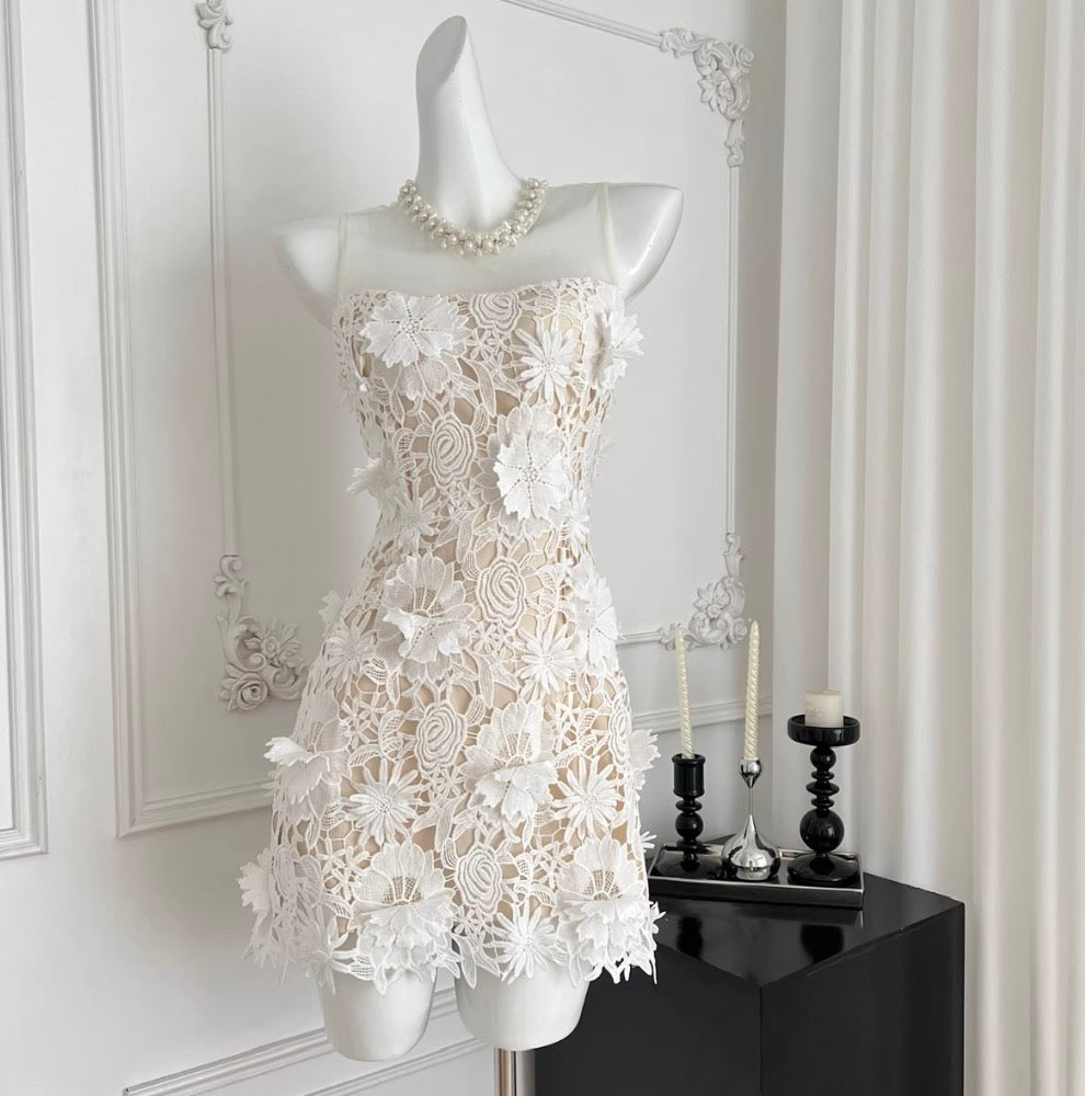 Lace Patchwork Cut Floral White Dress
