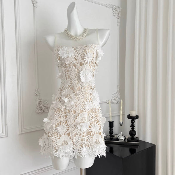 Lace Patchwork Cut Floral White Dress