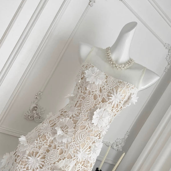 Lace Patchwork Cut Floral White Dress