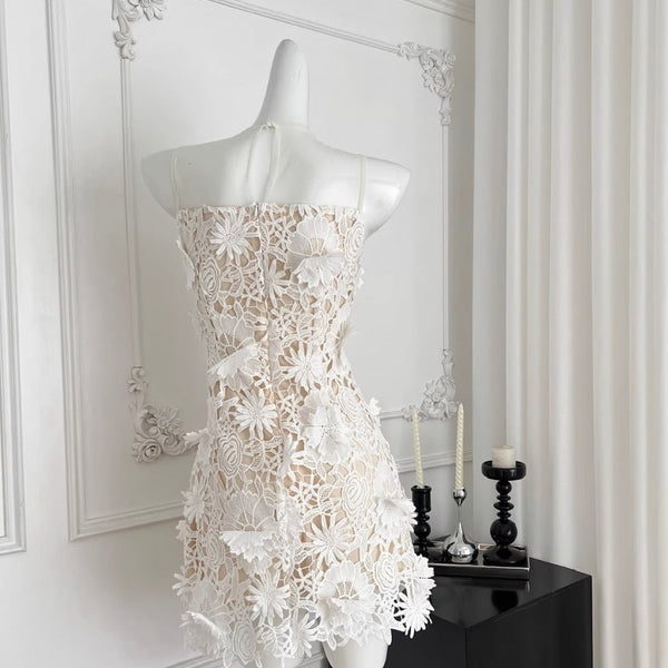 Lace Patchwork Cut Floral White Dress