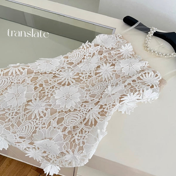 Lace Patchwork Cut Floral White Dress