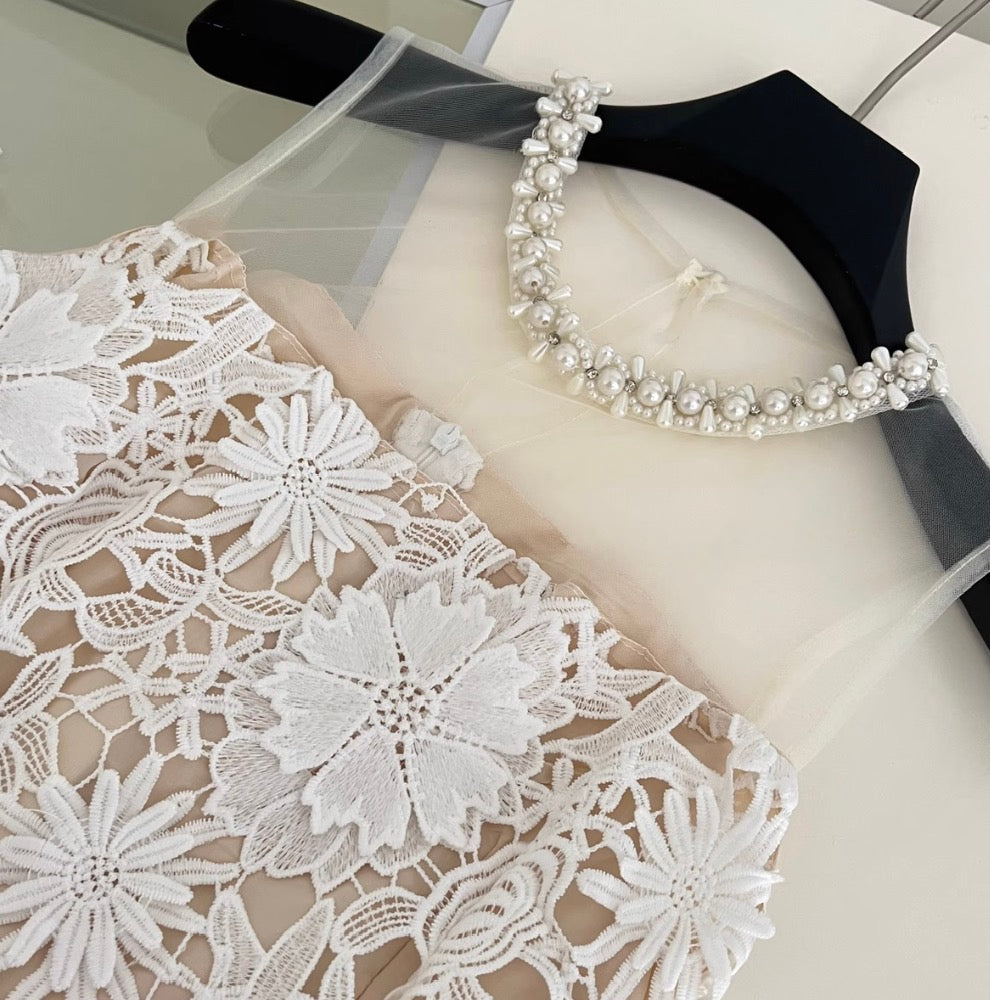 Lace Patchwork Cut Floral White Dress