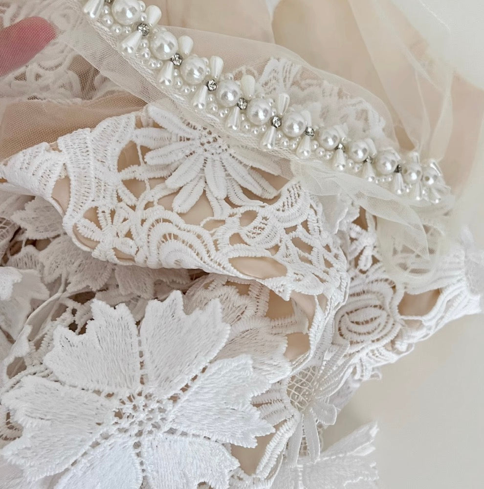 Lace Patchwork Cut Floral White Dress