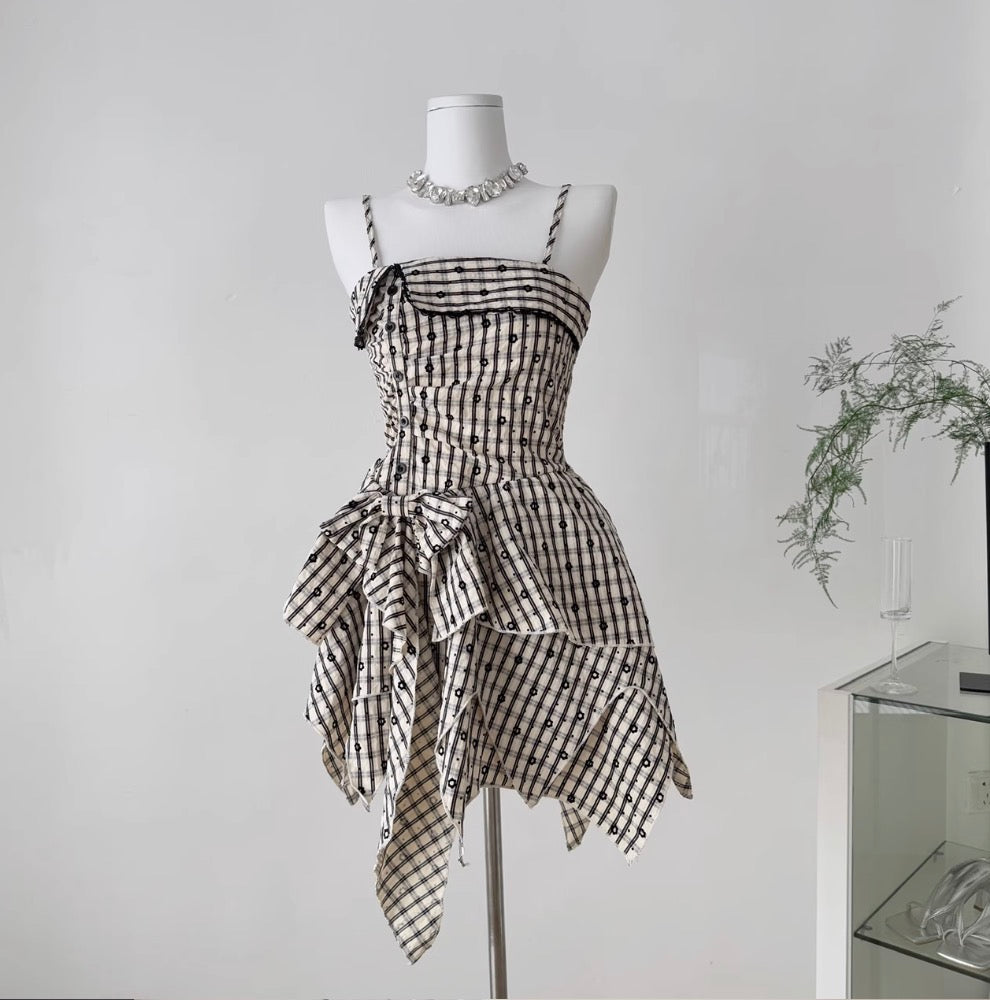 Irregular Design Plaid Slip Dress