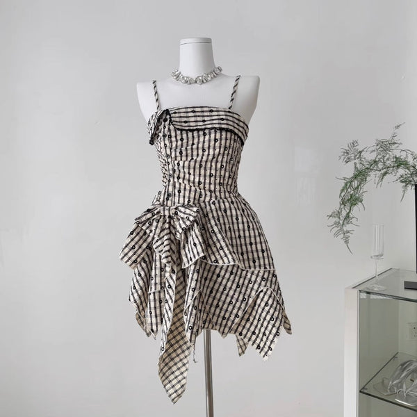 Irregular Design Plaid Slip Dress