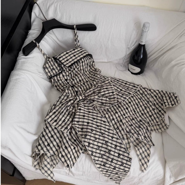 Irregular Design Plaid Slip Dress