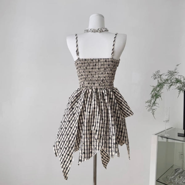 Irregular Design Plaid Slip Dress