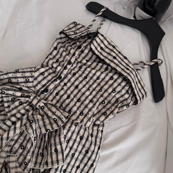 Irregular Design Plaid Slip Dress