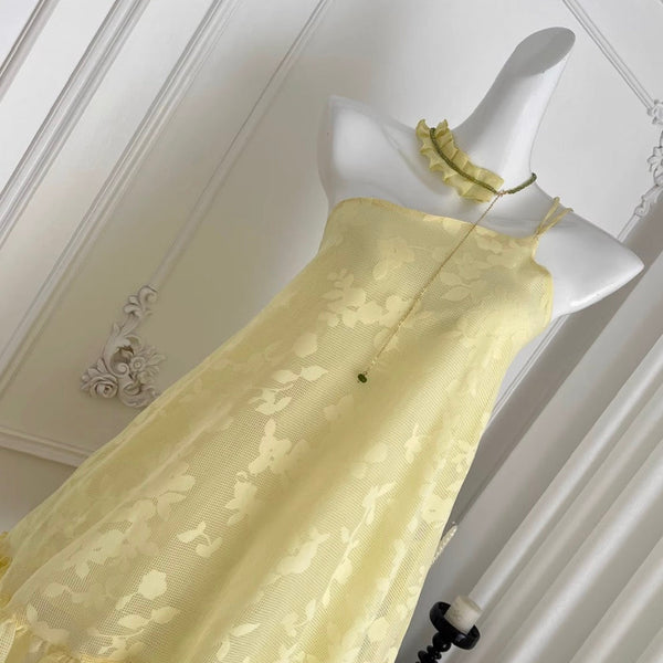 Fairy Yellow Slant Neckline Dress