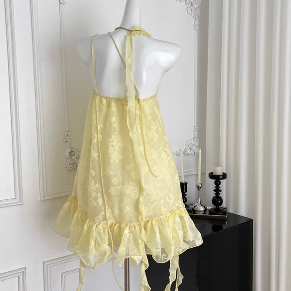 Fairy Yellow Slant Neckline Dress