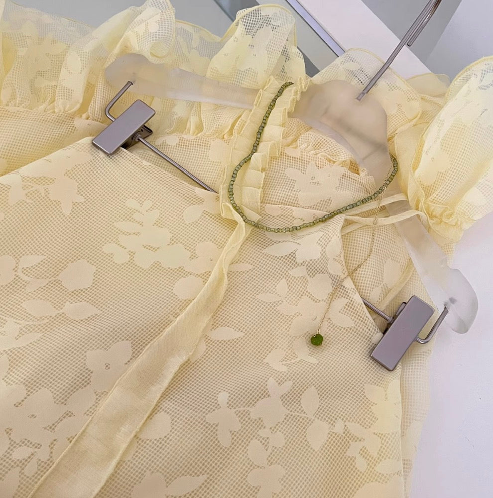 Fairy Yellow Slant Neckline Dress