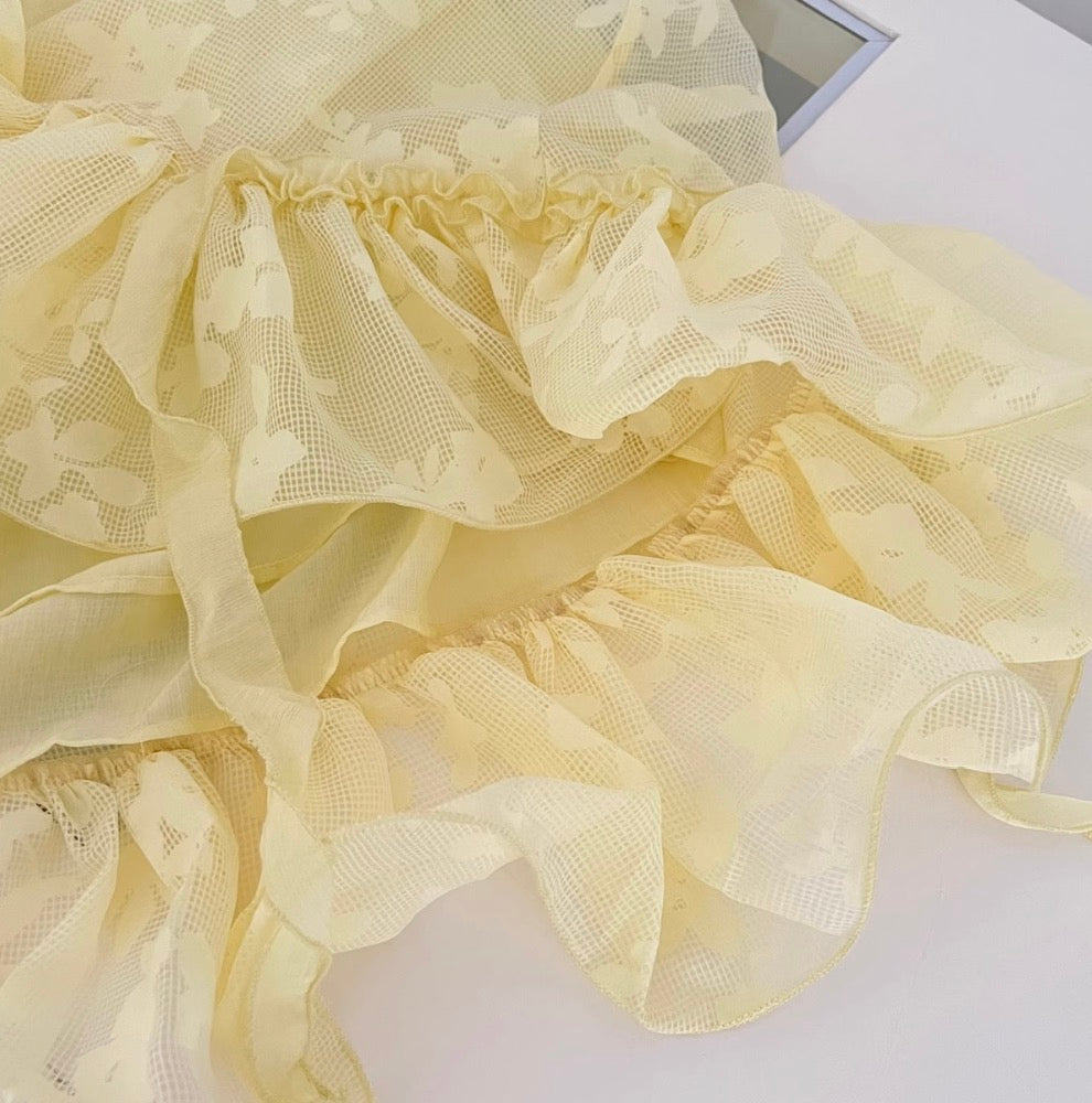 Fairy Yellow Slant Neckline Dress