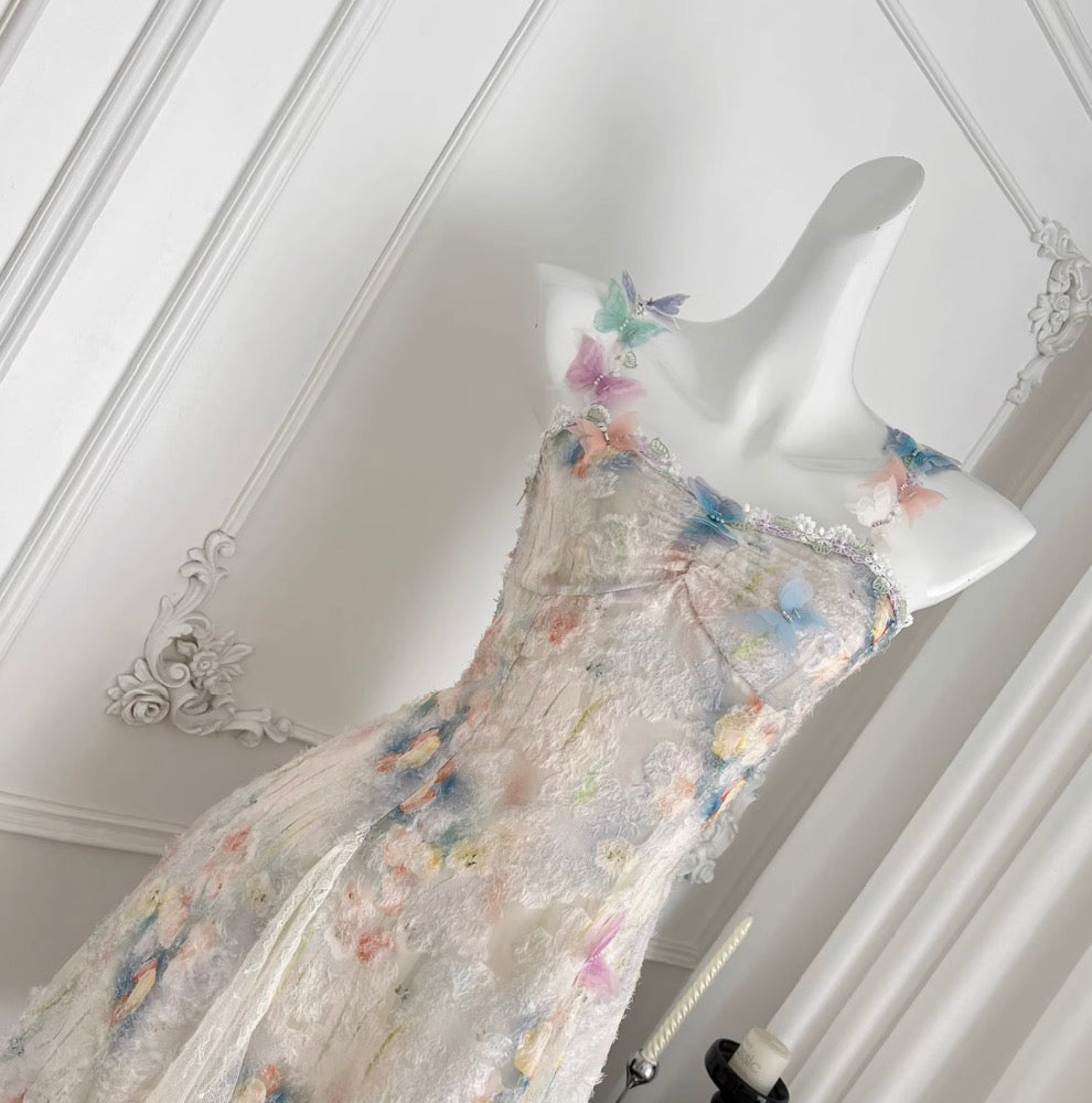3D Colorful Butterfly Lace Slip Dress
