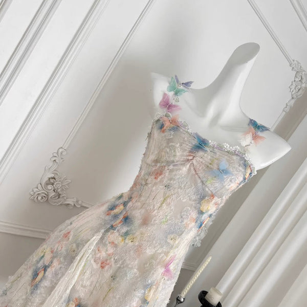 3D Colorful Butterfly Lace Slip Dress