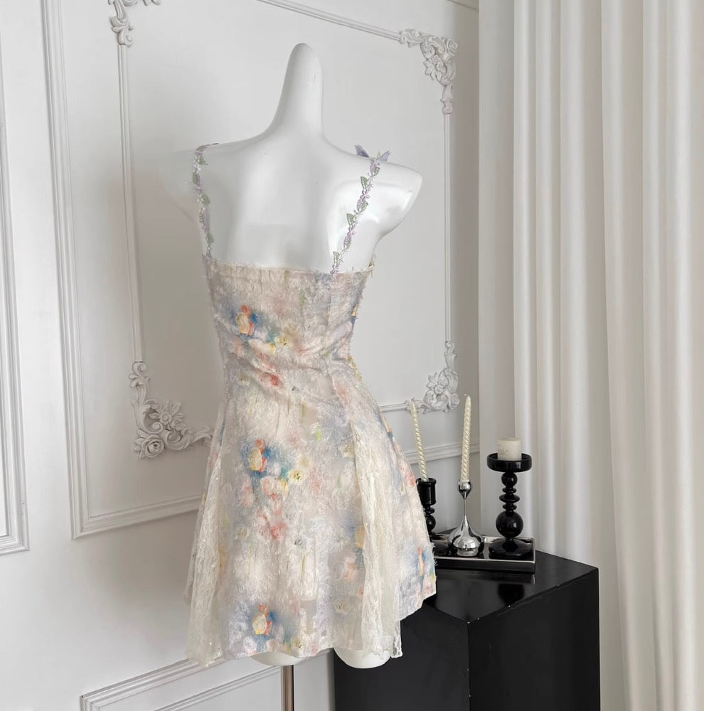 3D Colorful Butterfly Lace Slip Dress