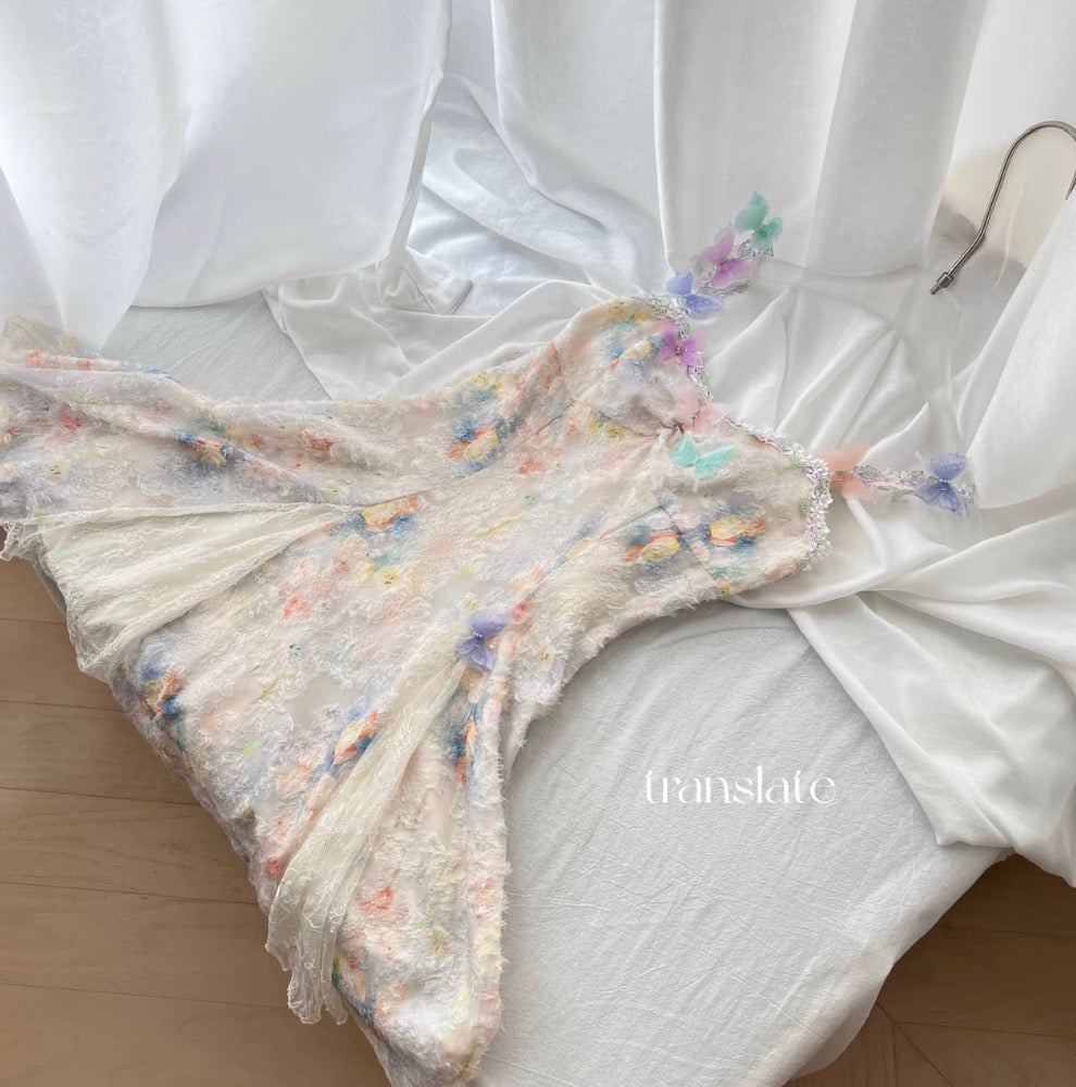 3D Colorful Butterfly Lace Slip Dress