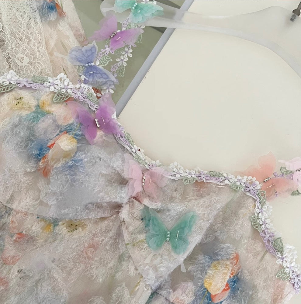 3D Colorful Butterfly Lace Slip Dress