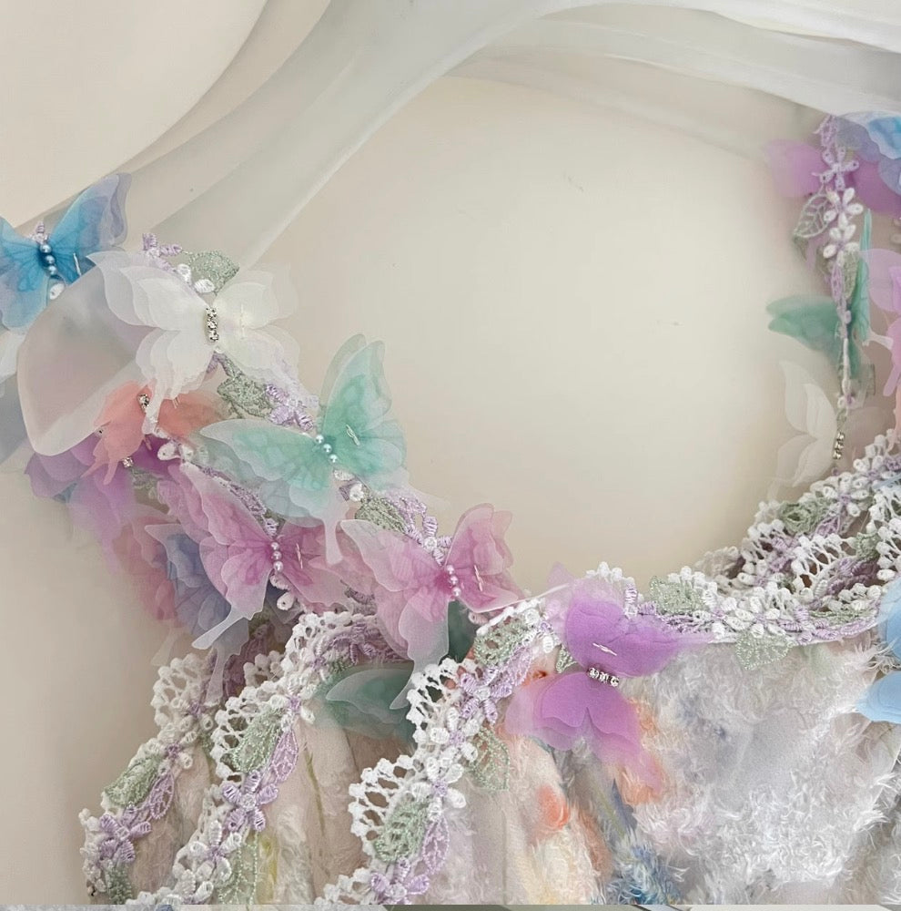 3D Colorful Butterfly Lace Slip Dress