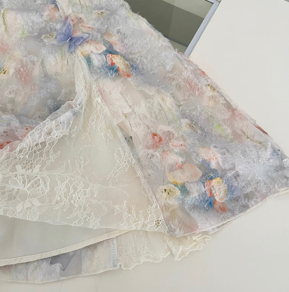 3D Colorful Butterfly Lace Slip Dress