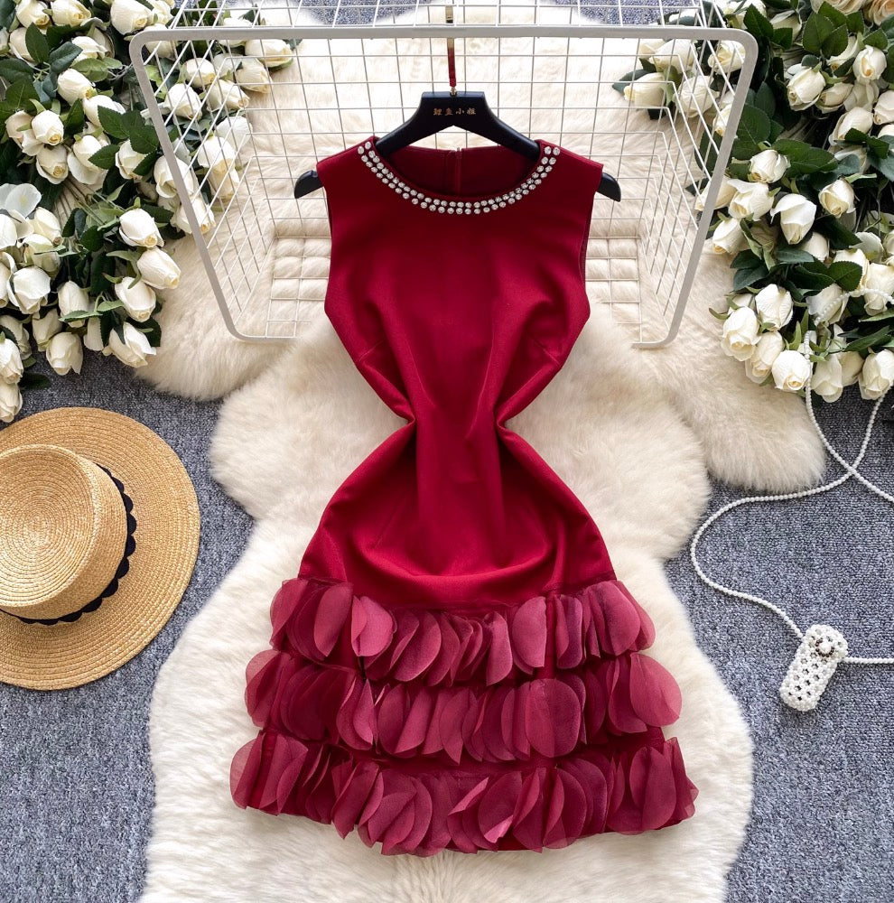 Rhinestone Studded Round Collar Dress