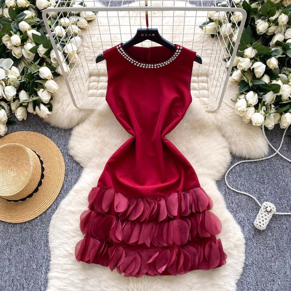Rhinestone Studded Round Collar Dress
