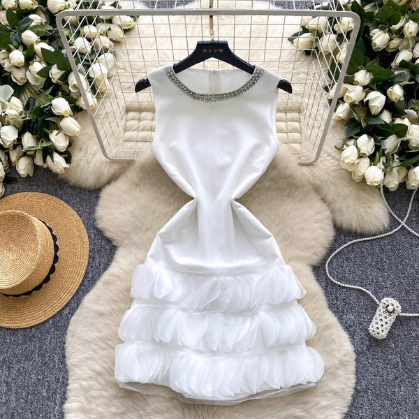 Rhinestone Studded Round Collar Dress
