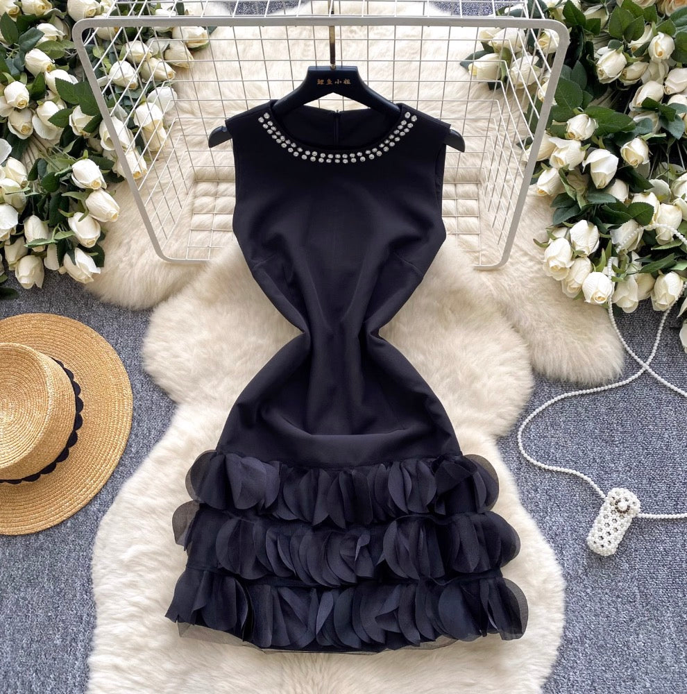Rhinestone Studded Round Collar Dress