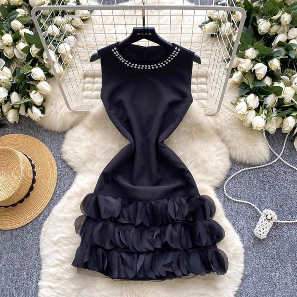 Rhinestone Studded Round Collar Dress