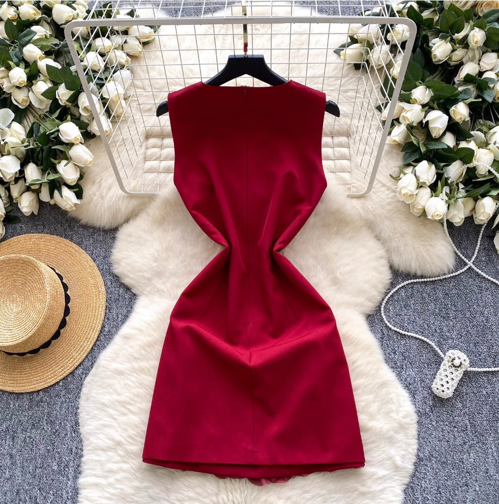 Rhinestone Studded Round Collar Dress