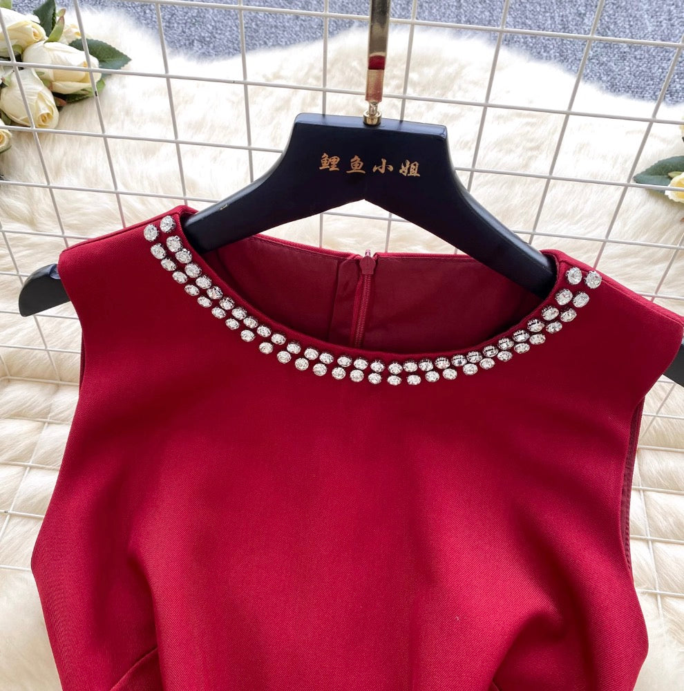 Rhinestone Studded Round Collar Dress