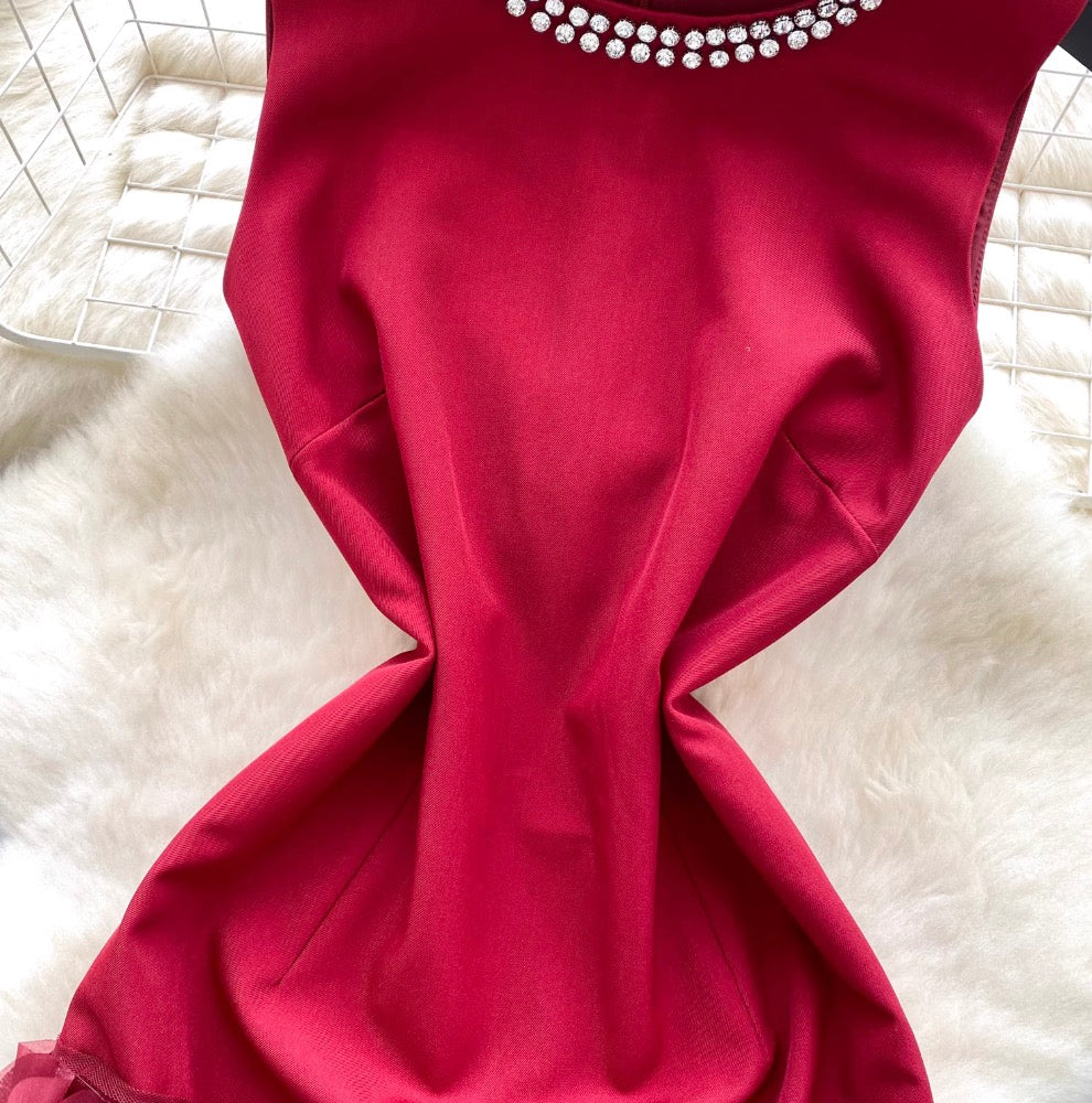 Rhinestone Studded Round Collar Dress