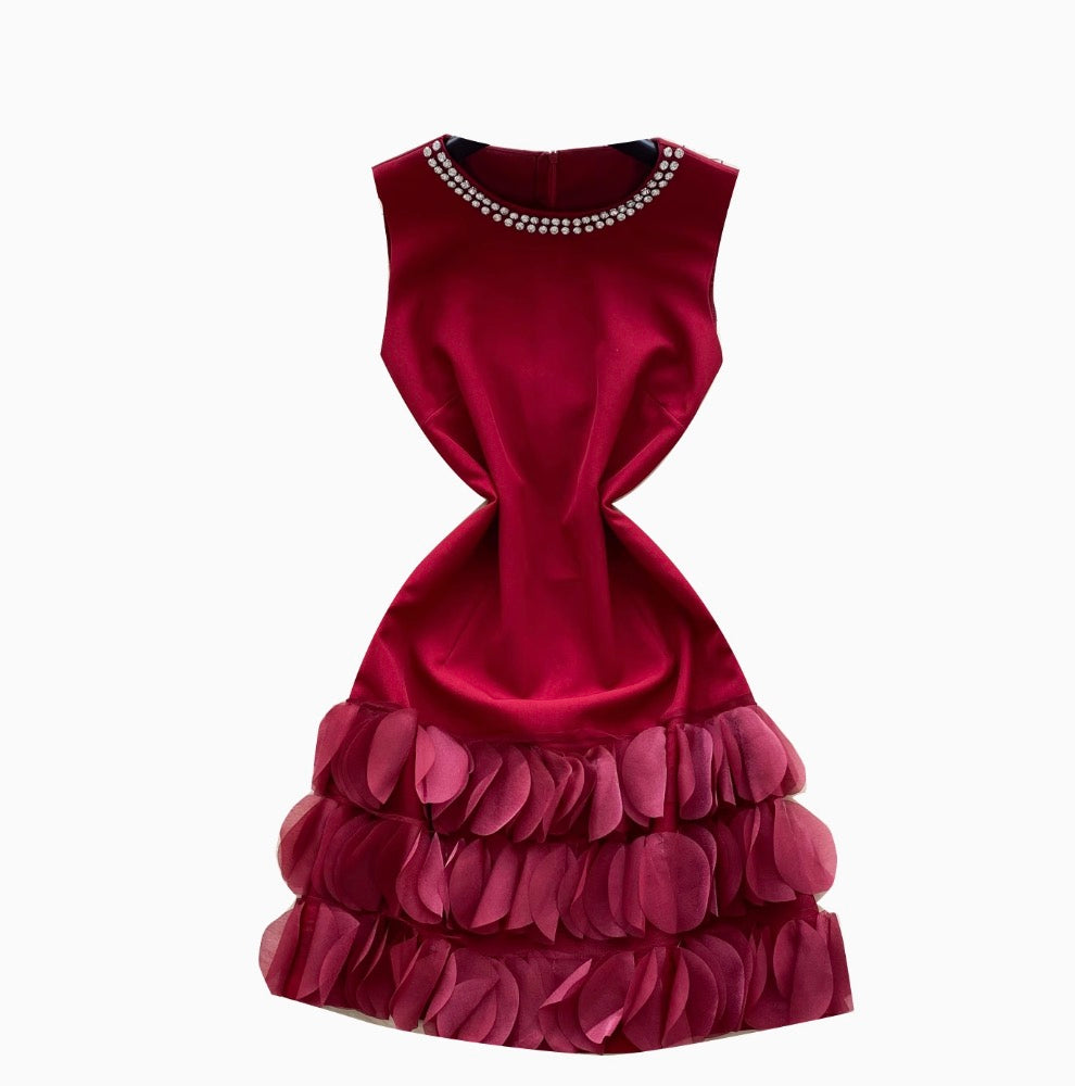 Rhinestone Studded Round Collar Dress