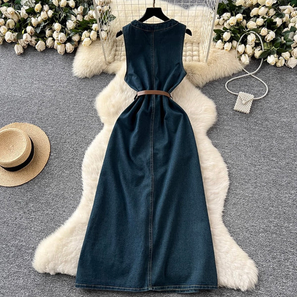 Premium Sleeveless Denim Shirt Dress