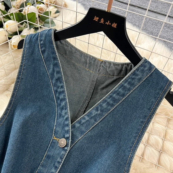 Premium Sleeveless Denim Shirt Dress
