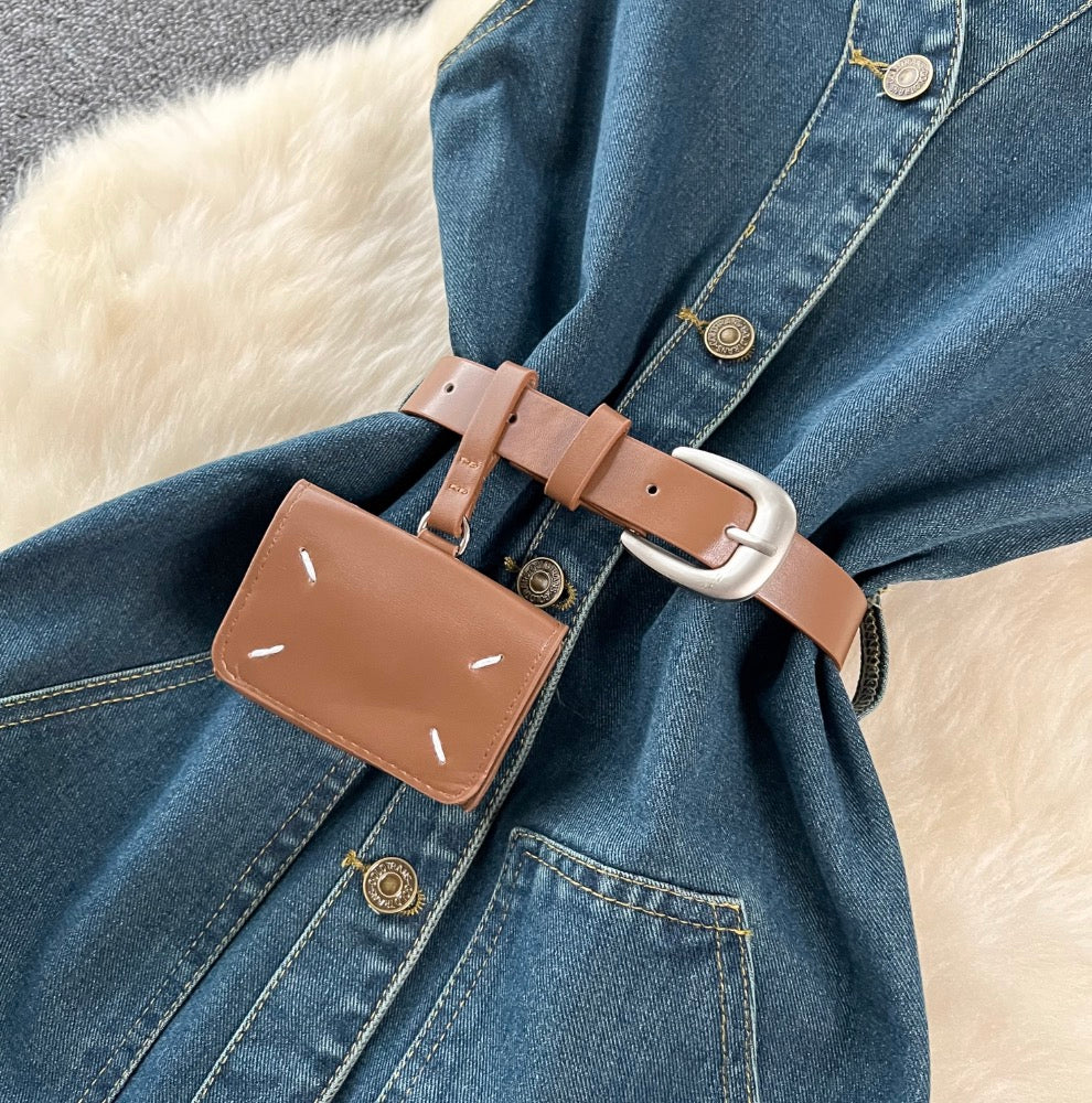 Premium Sleeveless Denim Shirt Dress