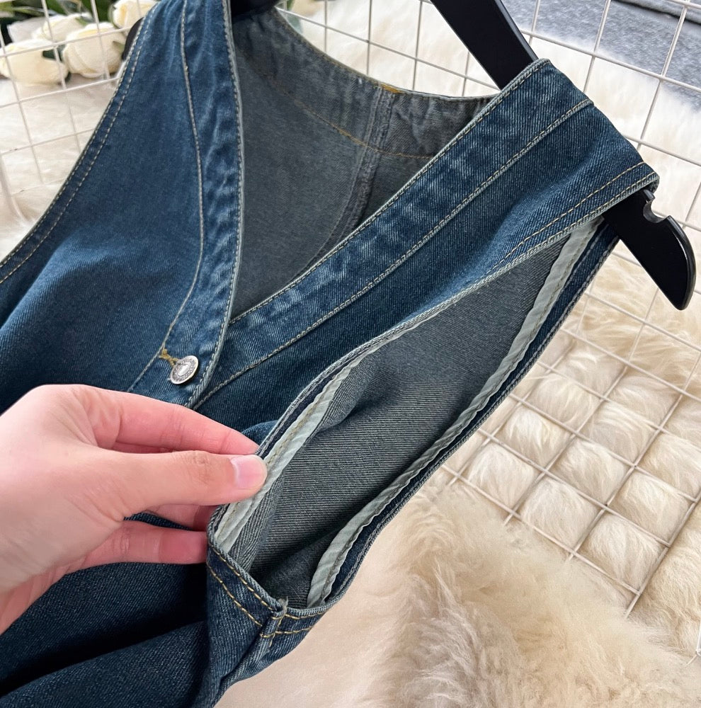 Premium Sleeveless Denim Shirt Dress