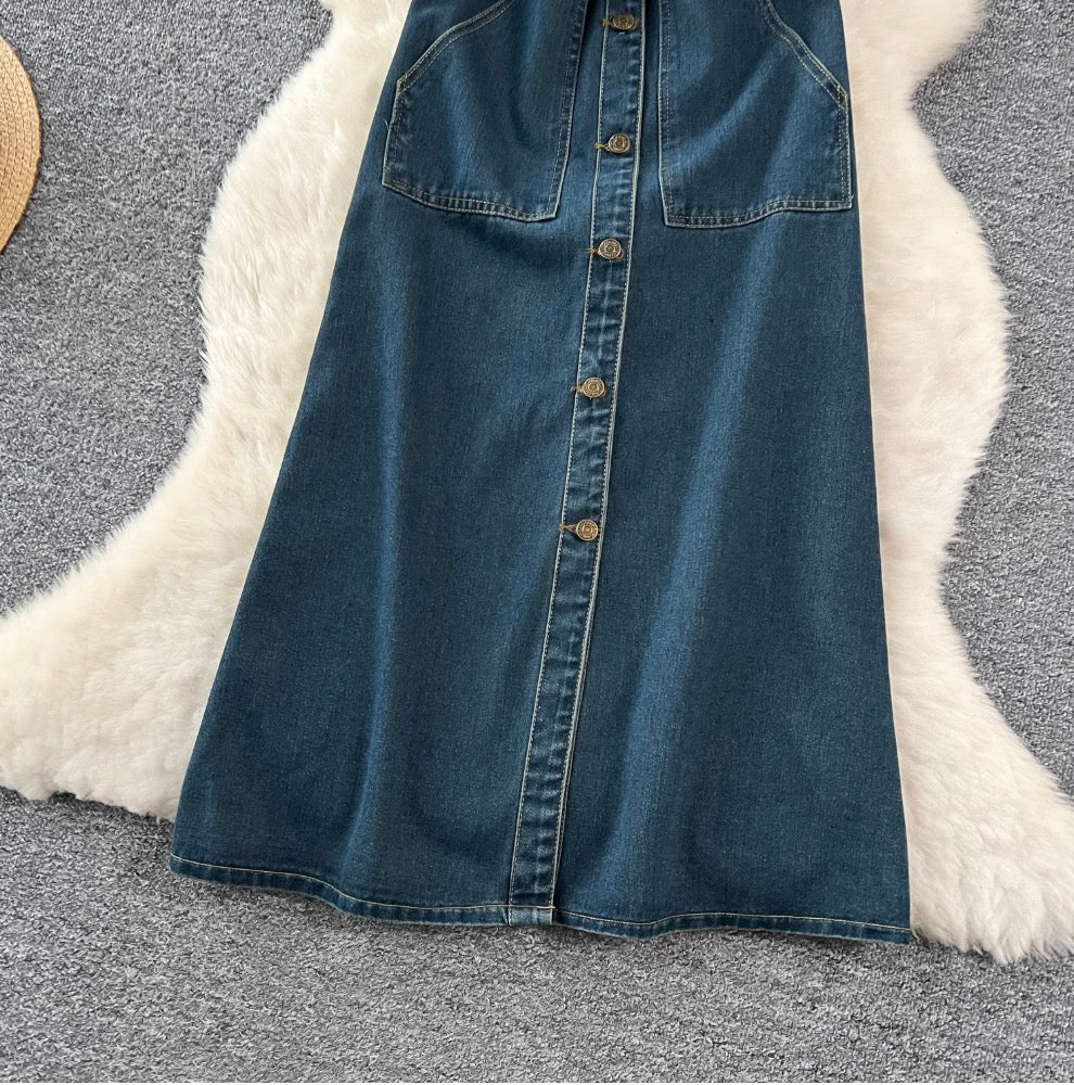 Premium Sleeveless Denim Shirt Dress