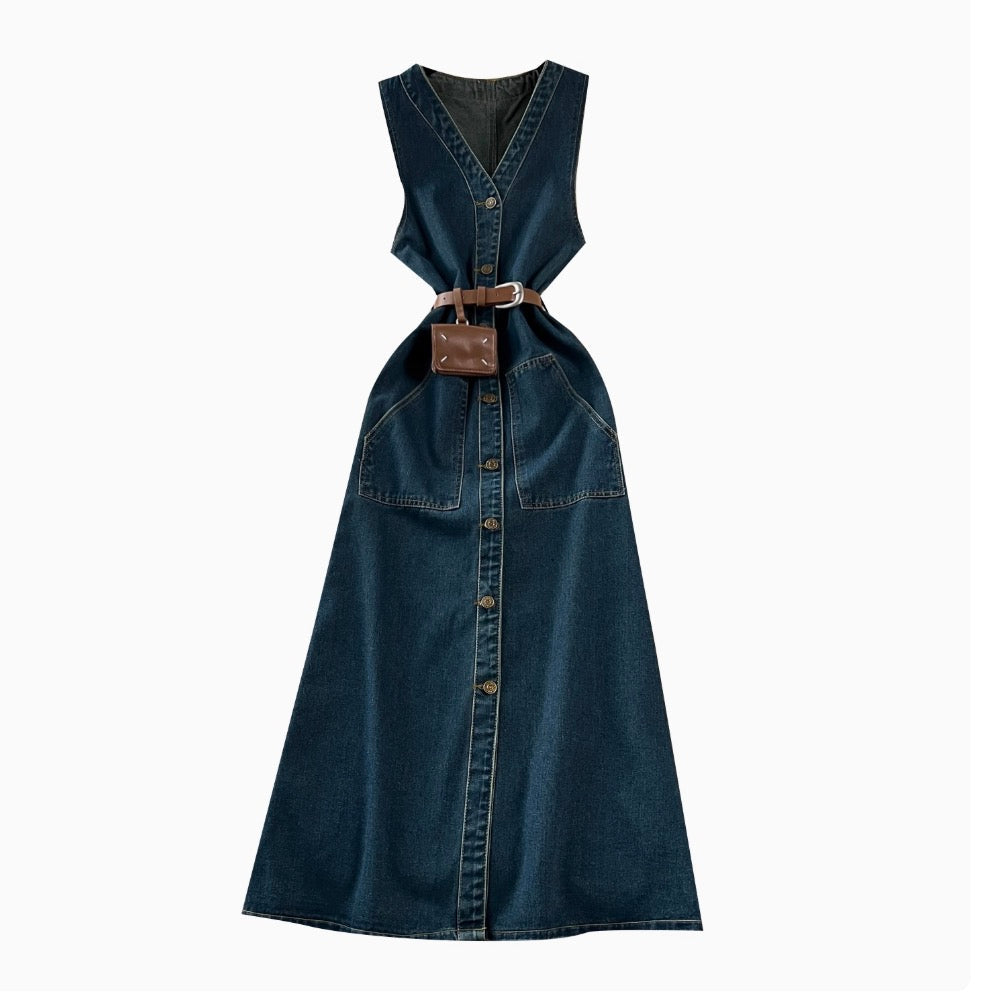 Premium Sleeveless Denim Shirt Dress