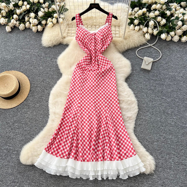 Mori Plaid Printed Lace Slip Dress