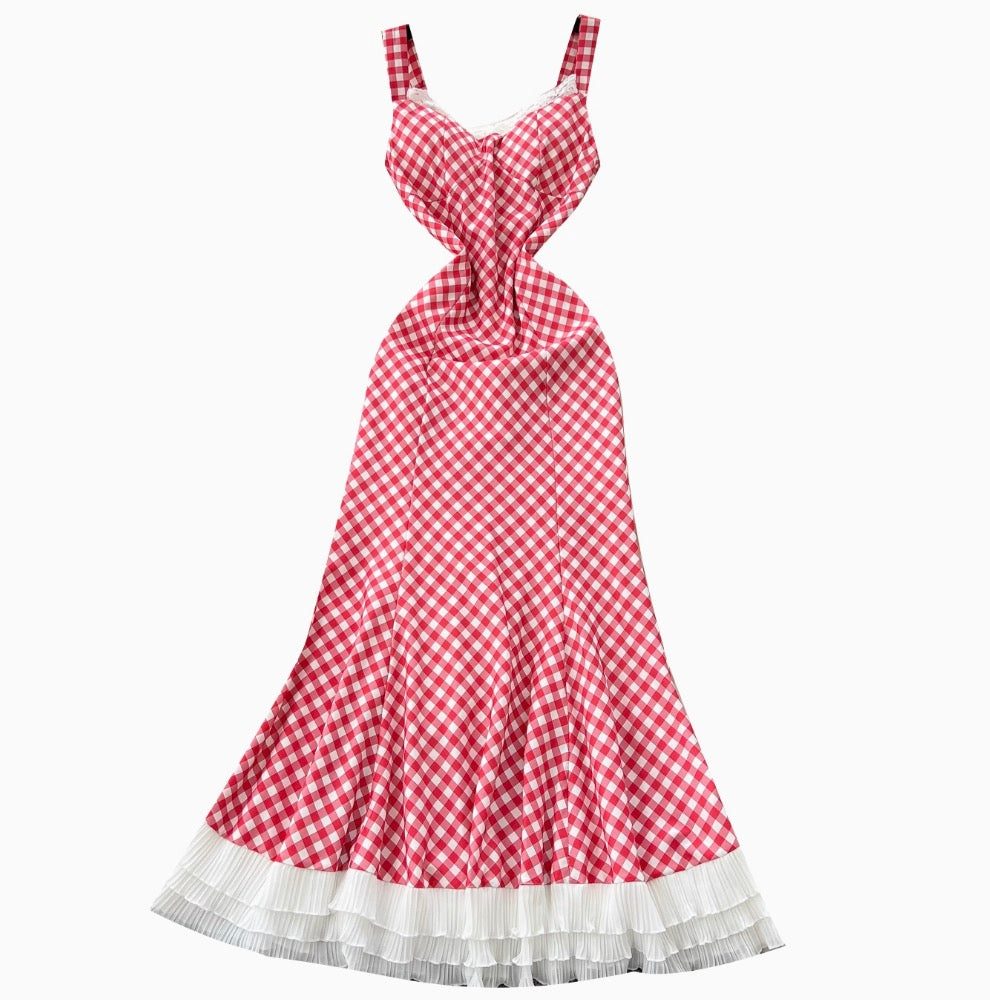 Mori Plaid Printed Lace Slip Dress
