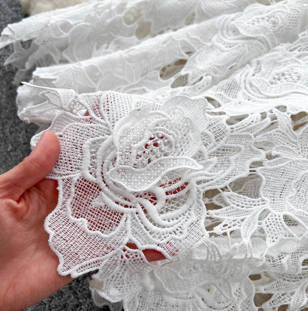 Elegant Hollowed Crochet White Dress
