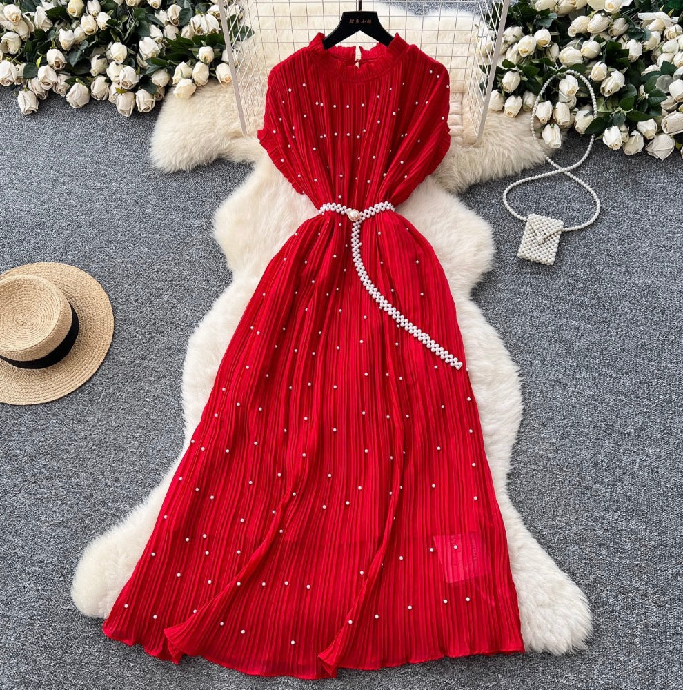 High-end Beaded Pleated A-line Dress