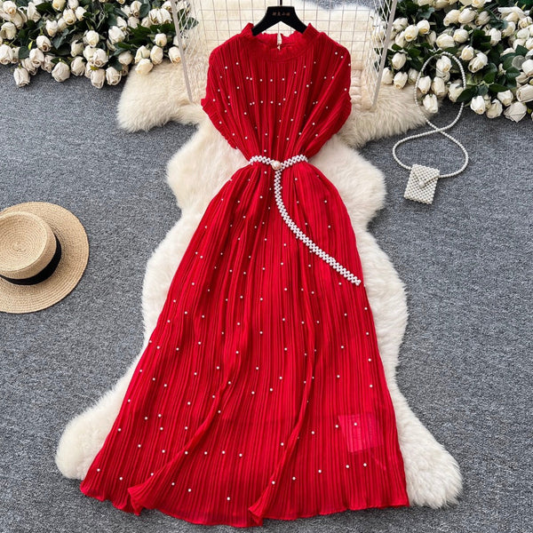 High-end Beaded Pleated A-line Dress