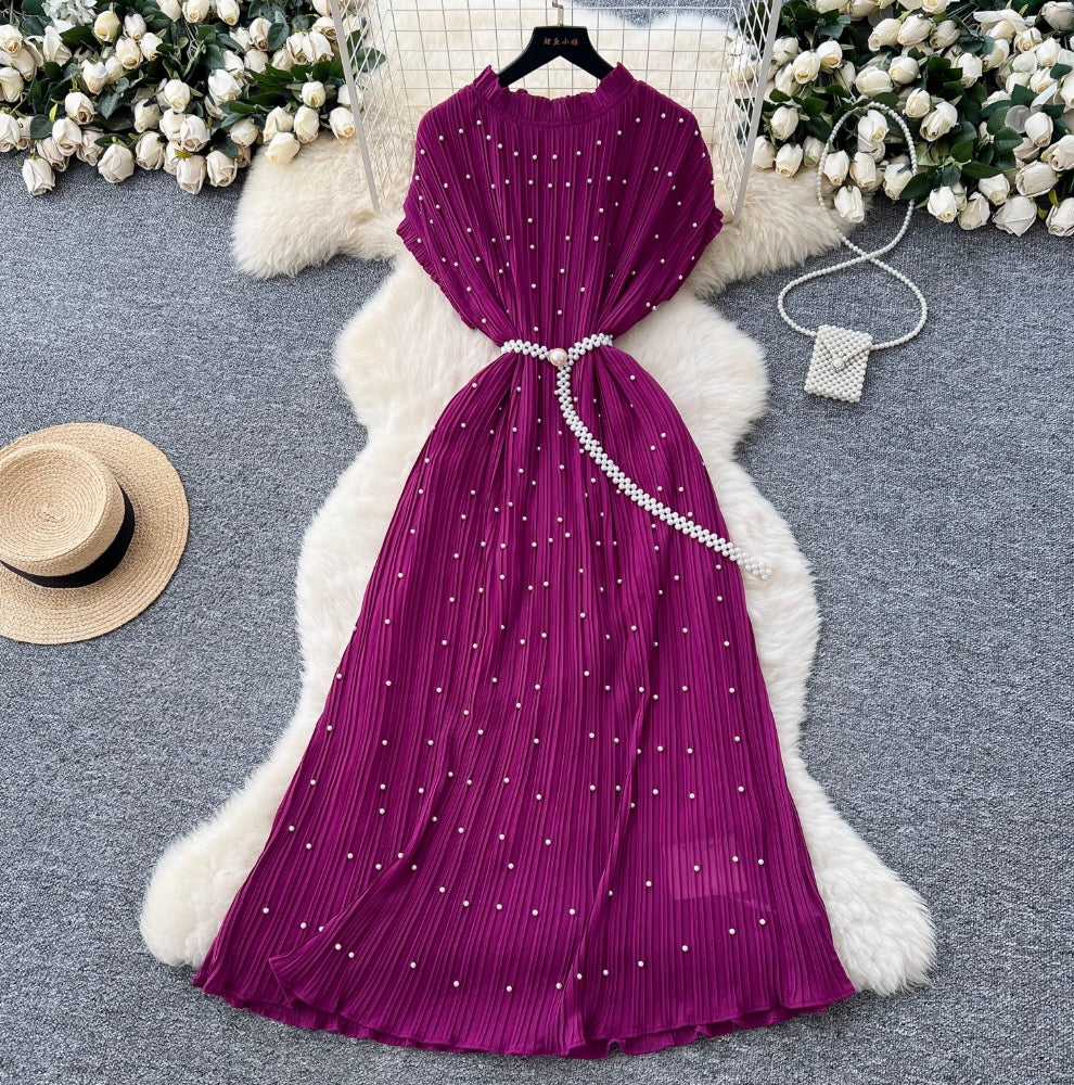 High-end Beaded Pleated A-line Dress