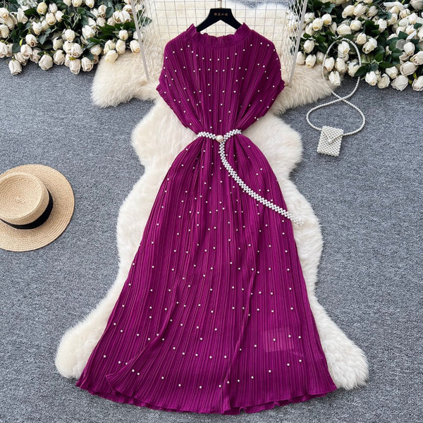 High-end Beaded Pleated A-line Dress