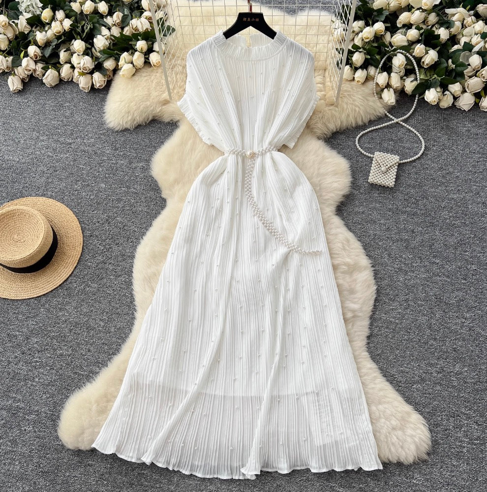 High-end Beaded Pleated A-line Dress