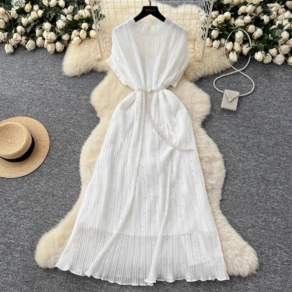 High-end Beaded Pleated A-line Dress