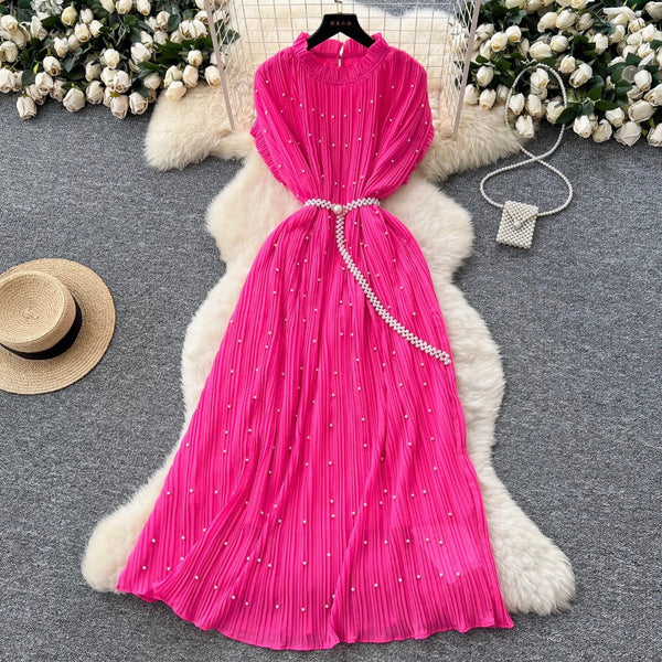 High-end Beaded Pleated A-line Dress
