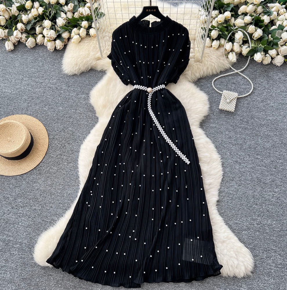 High-end Beaded Pleated A-line Dress